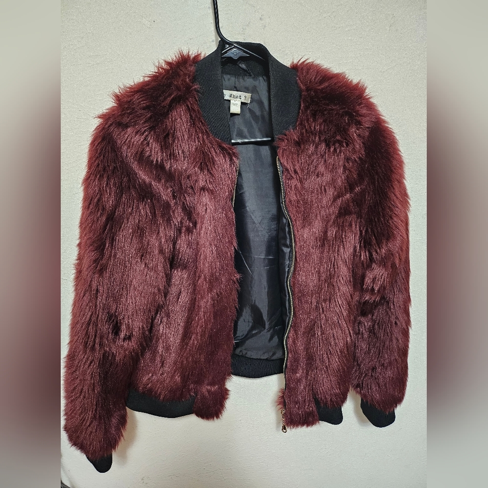 Burgundy Fuax Fur Bomber Jacket